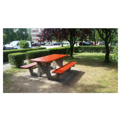 Stół parkowy betonowy parkingowy z ławkami ławostół 200x200x78 cm realizacja zdjęcie