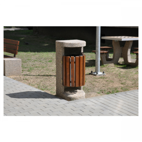 Kosz betonowy drewniany okrągły Pingwin 2 100x42 cm z daszkiem
