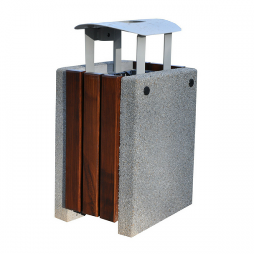 Kosz betonowo drewniany kwadratowy 50l litrów z daszkiem 51x51x90 cm