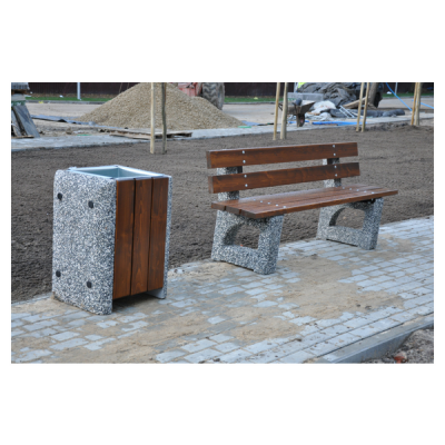 Kosz betonowo-drewniany kwadratowy 60l litrów 70x45x45 cm realizacja mała architektura miejska