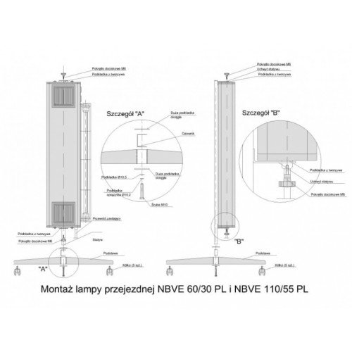Lampa bakteriobójcza przepływowa stojąca potrójna 45-90 m3 NBVE-110/55 PL