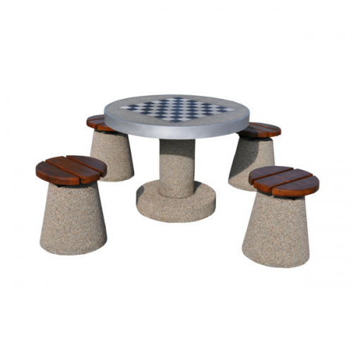 Betonowy stół do gry w szachy/chińczyka z okrągłymi krzesłami