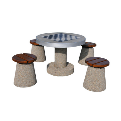 Betonowy stół do gry w szachy/chińczyka z okrągłymi krzesłami