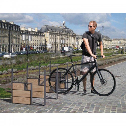 Stojak rowerowy KUB ze stali i drewna 75x75 cm