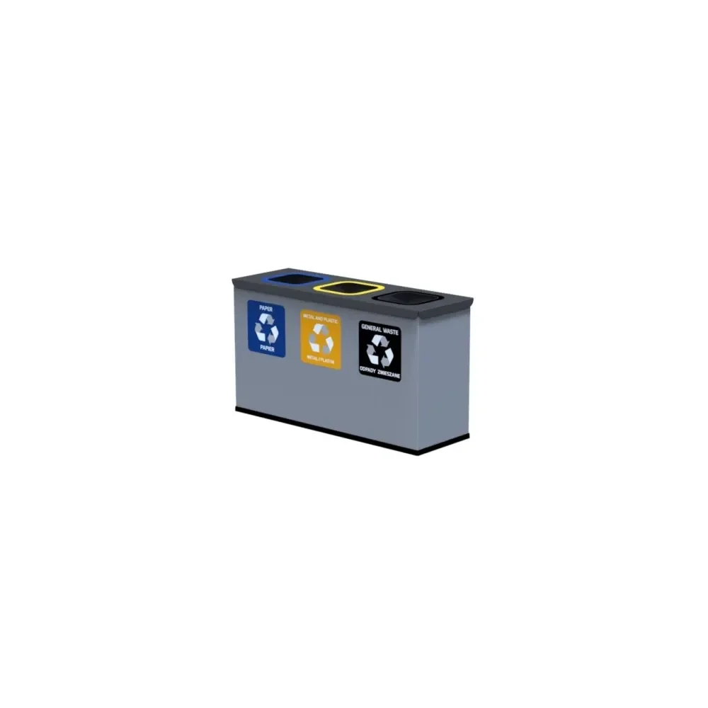 Kosz na śmieci do segregacji na papier, metal i plastik oraz odpady zmieszane 3x12 litrów Eko Station Mini 4 kolory