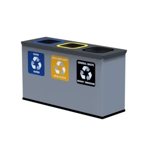 Kosz na śmieci do segregacji na papier, metal i plastik oraz odpady zmieszane 3x12 litrów Eko Station Mini 4 kolory
