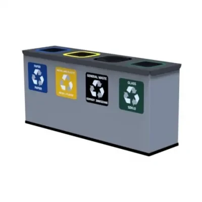 Kosz na śmieci do segregacji na papier, metal i plastik, odpady zmieszane i szkło 4x12 litrów Eko Station Mini