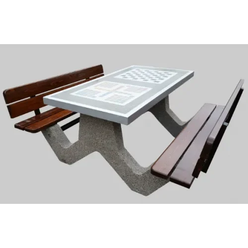 Stół rekreacyjny-piknikowy parkowy betonowy z 2 planszami i 2 zespolonymi ławkami z oparciami 160x170x74 cm