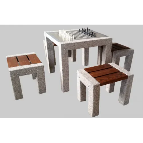 Stół do gry w szachy lub chińczyka betonowy parkowy z 4 siedziskami 83x83x76 cm