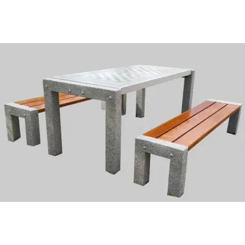 Stół rekreacyjny-piknikowy parkowy betonowy z 2 planszami szachy/chińczyk i 2 ławkami 160x83x76 cm