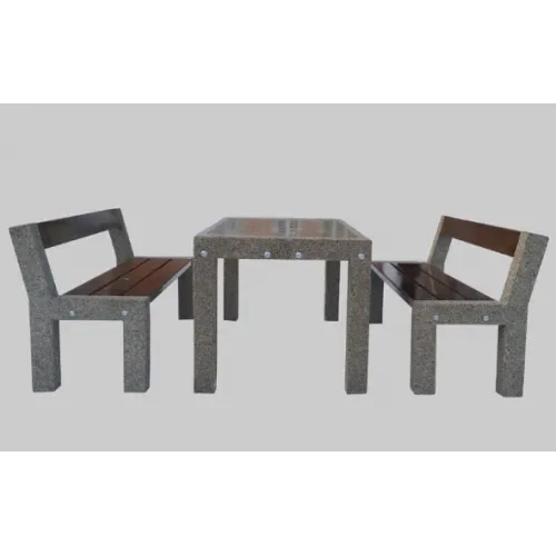 Stół rekreacyjny-piknikowy parkowy betonowy z 2 planszami szachy/chińczyk i 2 ławkami z oparciami 160x83x76 cm
