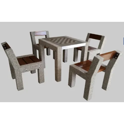 Stół rekreacyjny-piknikowy parkowy betonowy z planszą do gry w szachy/chińczyk i 4 krzesłami 83x83x76 cm