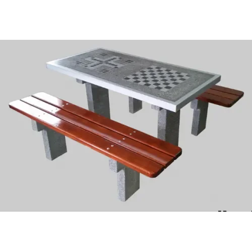 Stół rekreacyjny-piknikowy parkowy betonowy z 2 planszami szachy/chińczyk i 2 ławkami 160x80x76 cm