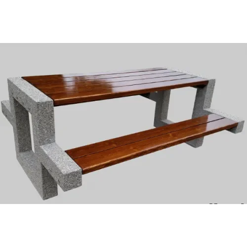 Stół rekreacyjny parkowy betonowy z 2 zespolonymi drewnianymi ławkami 151x180x76 cm