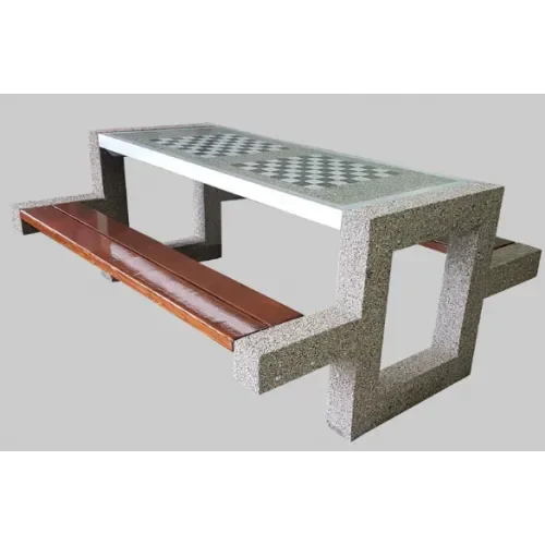 Stół rekreacyjny-piknikowy parkowy betonowy z 2 planszami szachy/chińczyk i 2 zespolonymi ławkami 151x180x76 cm