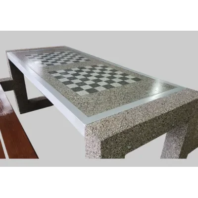 Stół rekreacyjny-piknikowy parkowy betonowy z 2 planszami szachy/chińczyk i 2 zespolonymi ławkami 151x180x76 cm