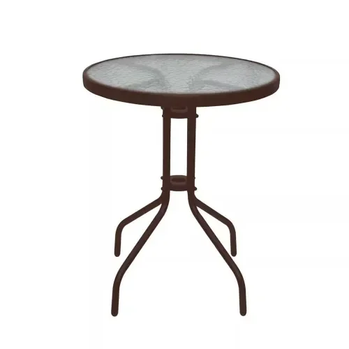 Stolik ze szklanym blatem ogrodowy brązowy Bistro 60 Brown śr. 60 cm 70 cm