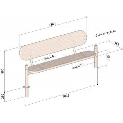 Ławka zewnętrzna metalowa Estoril wymiary ławki
